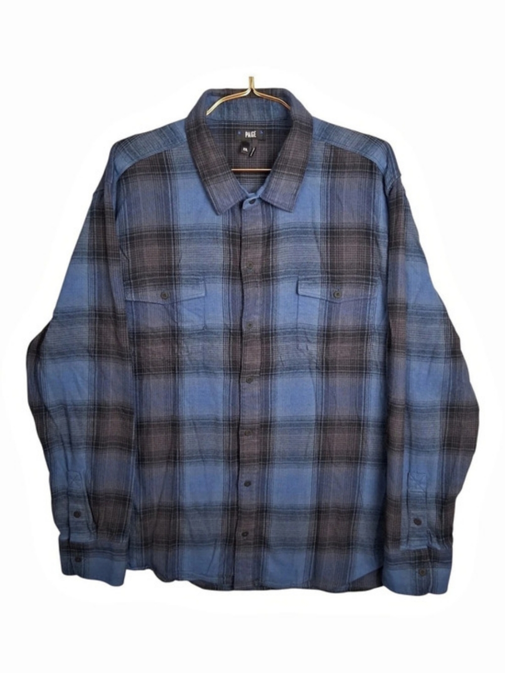 Paige Everett Plaid Flannel Button-Up Shirt Jacket Blue & Black XXL
